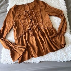 Altar’d State Long Sleeve Boho Western Dusty Orange Smock Shirt Size XS